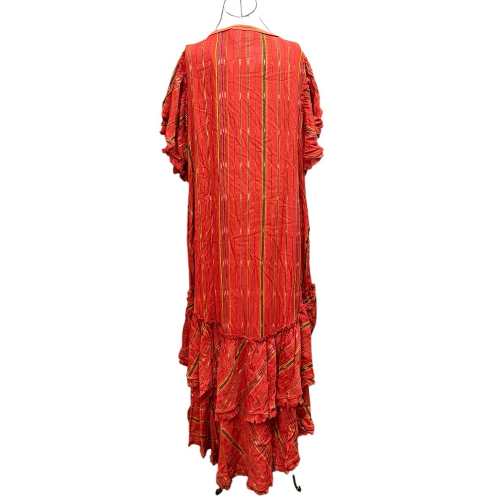 NWT Free People Red Orange Striped Tiered Ruffle Maxi Dress - Picture 6 of 8